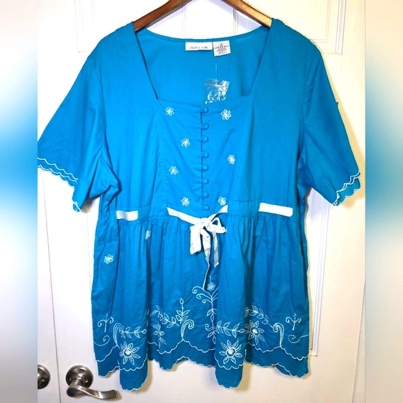 Chelsea Studio Embroidered Top Shirt Blouse- Sz 1X Capri Blue & White NWOT - Picture 1 of 8